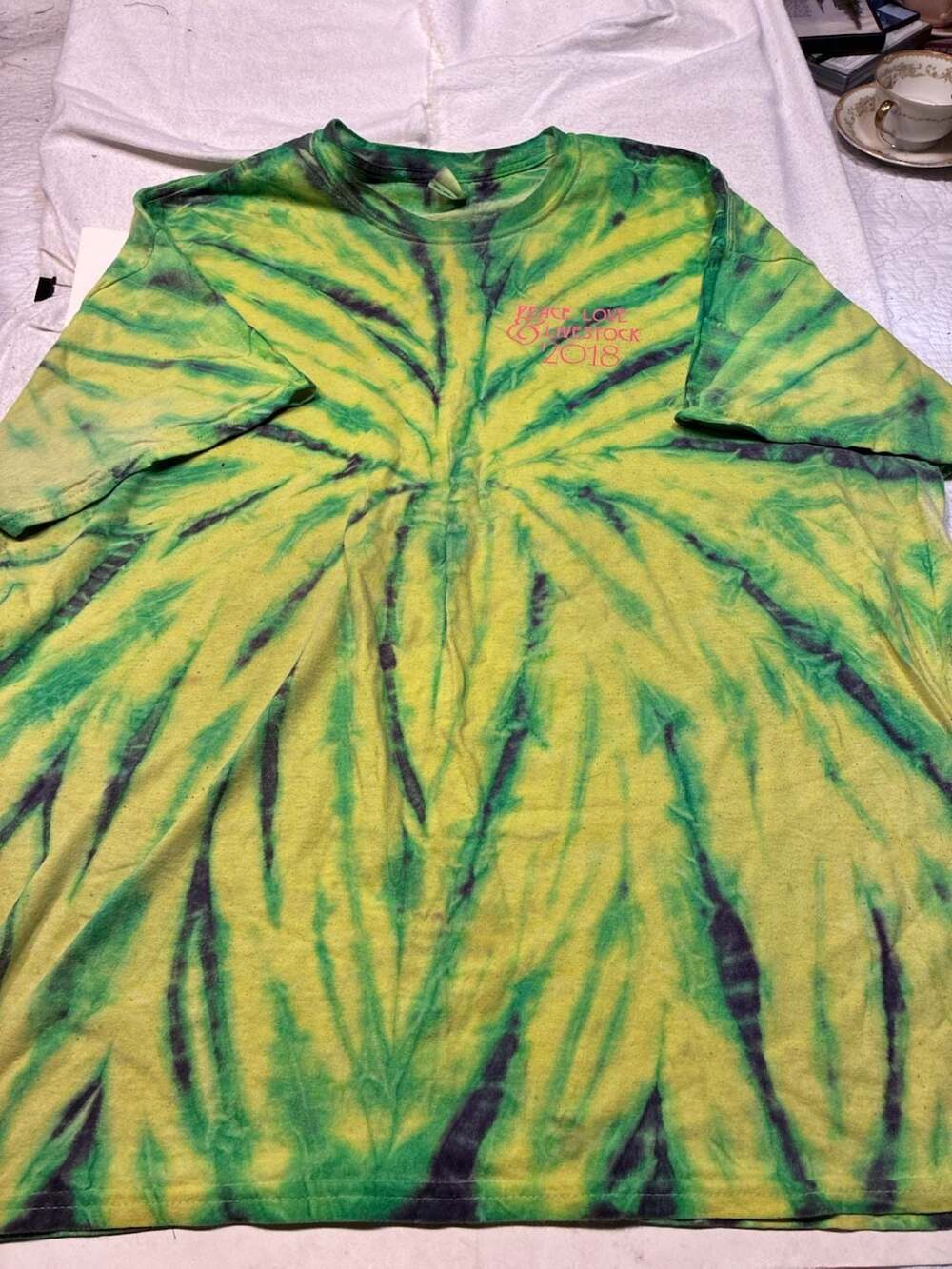 Colortone Peace Love & Livestock 2018 Green Tie Dye T-Shirt XL
